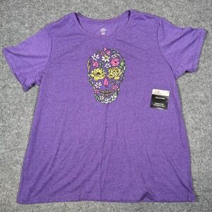 Way to Celebrate Halloween Purple Floral Sugar Skull Graphic Tee XXL 20 NWT